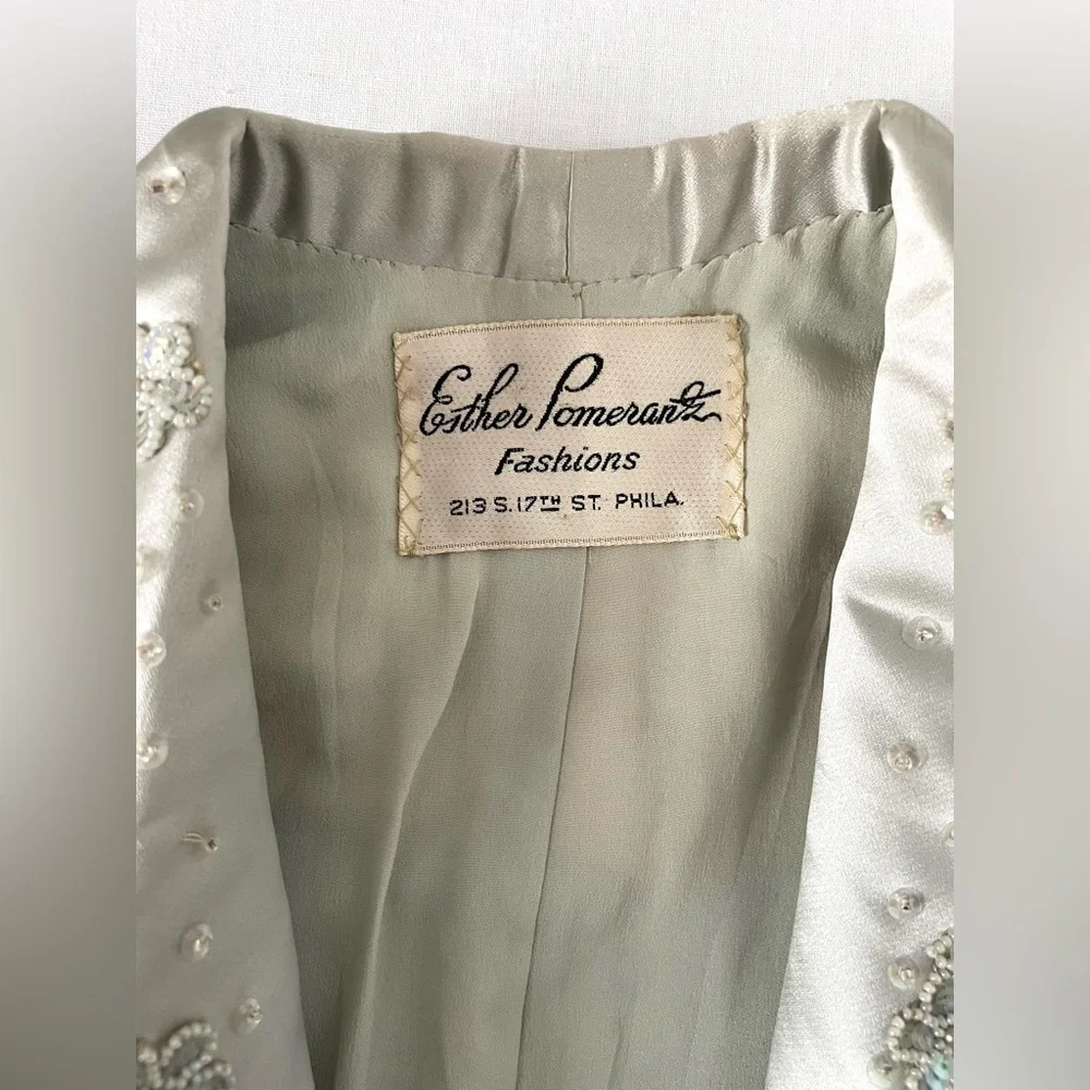 Vintage Silk Beaded Button Long Sleeve Blazer Esther Pomerantz Blue Silver Small - Picture 7 of 15